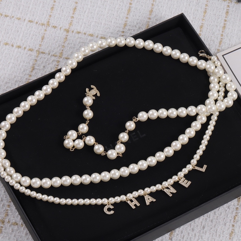 Pearl Multi-Strand Necklace with Gold Letter Charms
